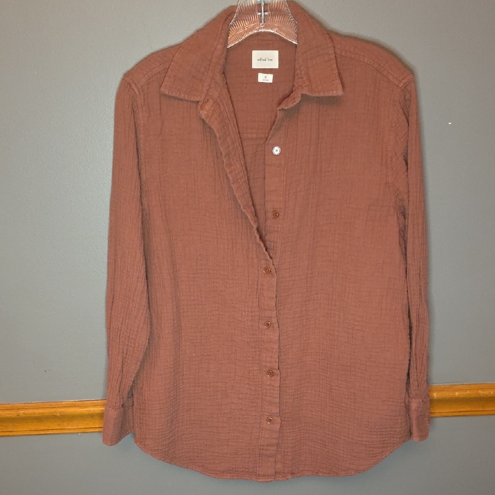 Wilfred Rust Orange Textured Casual Button Down
